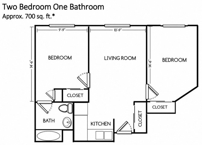 Two Bed One Bath Floor Plan Two Bed One Bath Floor Plan at Cogir of Manteca, California